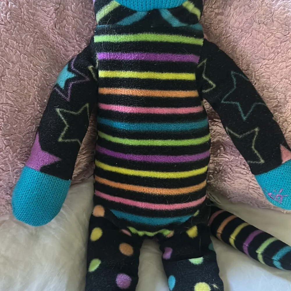 Sock monkey Justice Just for Girls early yo mid 2000’s black purple blue fleece - Picture 3 of 13